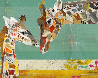 Giraffe & Calf Collage Canvas Art – Nursery, Playroom Decor