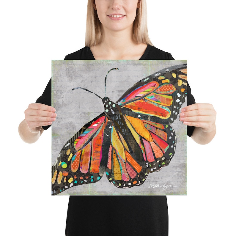 But What If I Fly A Bright, Colorful & Cheerful Monarch Butterfly Collage Fine Art Print for Bedrooms, Kids' Rooms, Nurseries and More. 16×16 inches