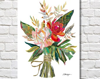 Flowers for Nana - Bright and Cheerful Fall Floral Fine Art Collage Print - Kitchens, Dining Rooms, Farmhouse Style (Wrapped Canvas Option)