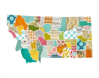 Montana Quilted Collage Art – Nursery Wall Hanging, MT Lover Gift (Gallery Wrapped Canvas)