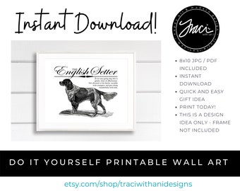 English Setter - A Retro & Vintage Style Dog Breed Wall Art Print for Dog Lovers With Dictionary Definition - INSTANT DOWNLOAD / PRINTABLE