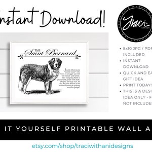 Saint Bernard - Typography Wall Art Printable With Dog Breed Dictionary Vintage Style Definition - Dog Lover Gift - INSTANT DOWNLOAD ART