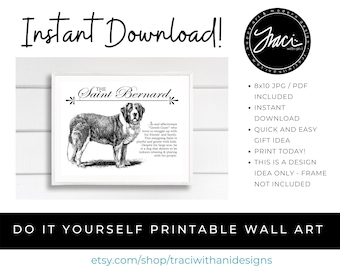 Saint Bernard Vintage Dictionary Art Print – Dog Lover Gift (PDF, JPG)