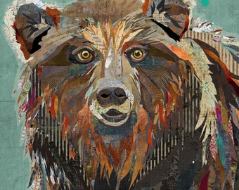 Majestic Montana Grizzly Bear - Fine Art Collage Print - Home Decor Wall Artwork for Nurseries, Bedrooms, Cabins (Gallery Wrapped Canvas)