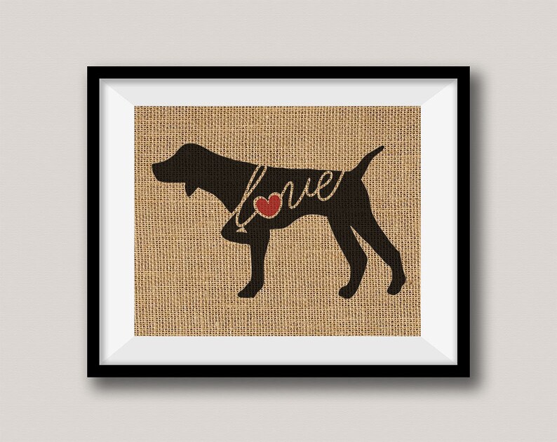German Shorthaired Pointer Pointing Burlap Dog Breed Wall Etsy