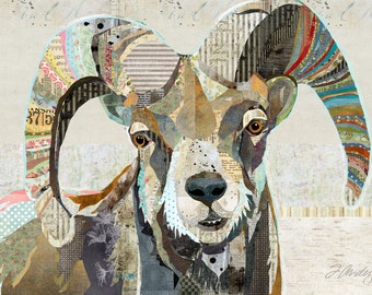 Bighorn Sheep Collage Art - Vintage en rustieke stijl Fine Art Piece voor boerderij, Shabby Chic & Western Decor (verpakt canvas)