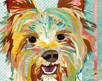 Yorkshire Terrier Collage Art Print – Vintage Rustic Yorkie Dog Decor