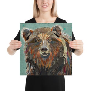 Majestic Montana Grizzly Bear Colorful & Whimsical Fine Art Print for Cabins, Farmhouse, Wildlife and Zoo Animal Decor image 9