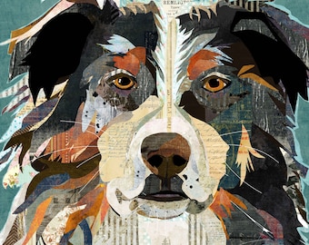 Australian Shepherd Dog Art - Een Fine Art Collage Wall Opknoping voor kinderdagverblijven, kinderkamers, Aussie Lover Gift (Gallery Wrapped Canvas Option)