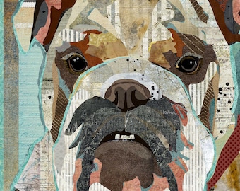 English Bulldog Collage Art Print – Vintage Style Dog Wall Decor