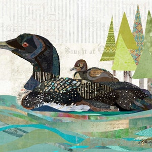 Avon Lake Loons - A Colorful and Whimsical Collage Wall Decor Wrapped Canvas Wall Art for Nurseries, Bedrooms, Kitchens, Lake Cabins & More