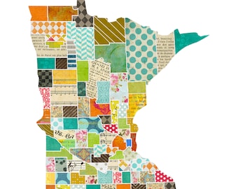 Minnesota Quilted Style Collage - A Fine Art Wall Hanging for Nurseries, Kids Rooms, MN Lover Gift (Gallery Wrapped Canvas Option)