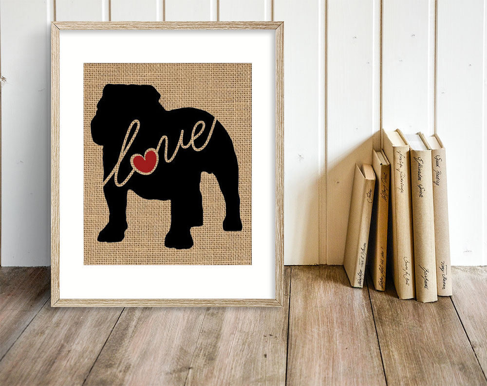 English Bulldog / Bully Love Burlap Home Decor Wall Print Etsy