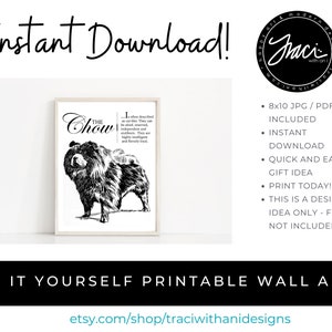 Chow Chow - A Vintage Inspired Wall Art Home Decor Printable (INSTANT DOWNLOAD) Retro Illustration & Dog Breed Definition - Farmhouse Style