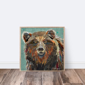 Majestic Montana Grizzly Bear Colorful & Whimsical Fine Art Print for Cabins, Farmhouse, Wildlife and Zoo Animal Decor image 5