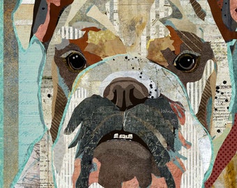 English Bulldog Canvas Art - A Dog Collage Wall Hanging for Nurseries, Kids Rooms, Labrador Lover Gift (Gallery Wrapped Canvas Option)