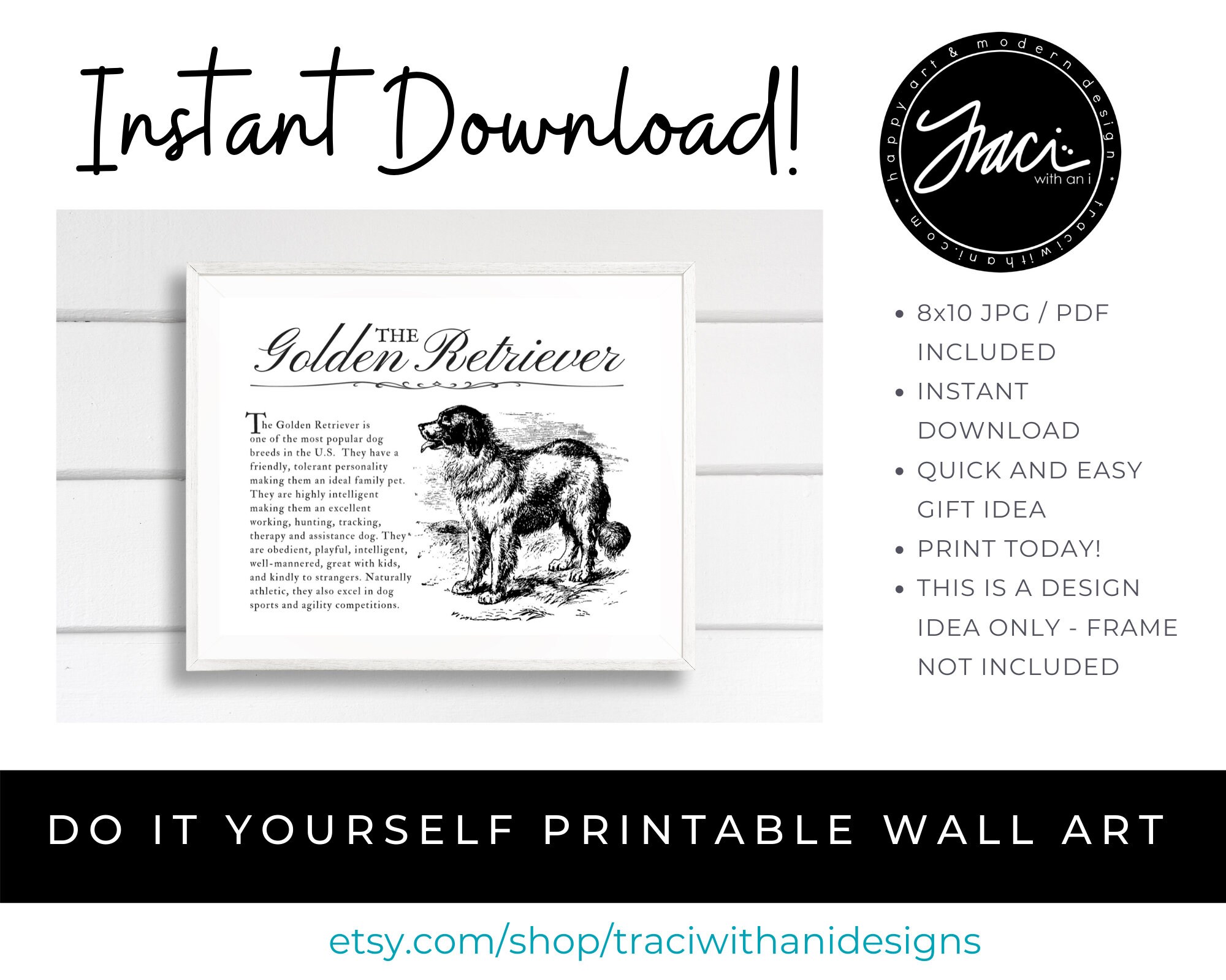 Golden Retriever Vintage Inspired Wall Art Home Decor Print INSTANT  DOWNLOAD Printable Art Gift for Dog Lovers - Farmhouse / Retro Style - Etsy, image size:2000x1600