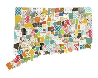 Connecticut Collage Art – Quilted State Map, CT Lover Gift (Canvas)