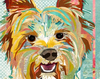 Yorkshire Terriër/yorkie collage art-vintage en rustieke stijl hondenras Wall Decor print/poster voor kwekerijen, slaapkamers, Kids kamers