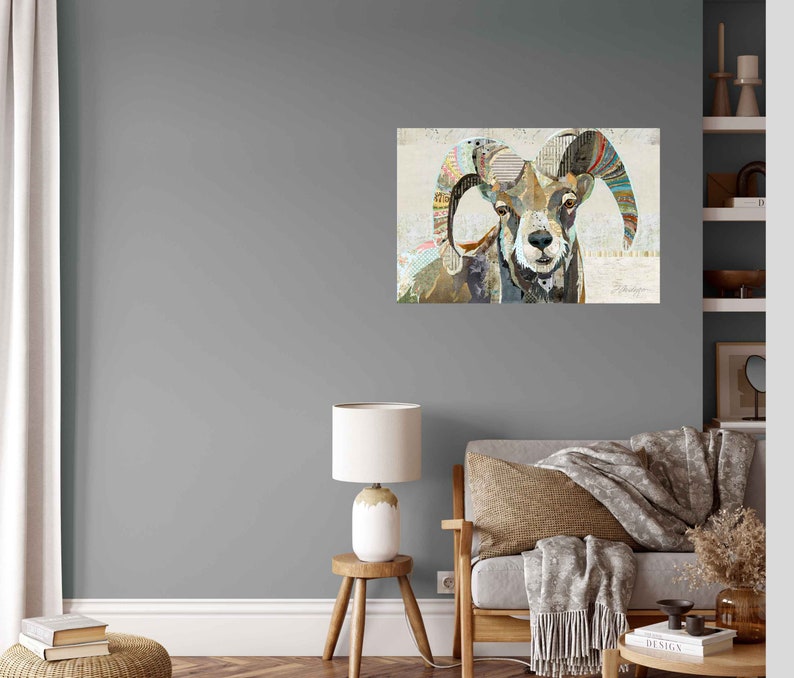 Bighorn Sheep Collage Art Vintage and Rustic Style Fine Art Piece for Farmhouse, Shabby Chic & Western Decor Wrapped Canvas image 5
