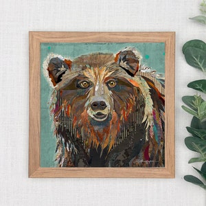 Majestic Montana Grizzly Bear Colorful & Whimsical Fine Art Print for Cabins, Farmhouse, Wildlife and Zoo Animal Decor image 2