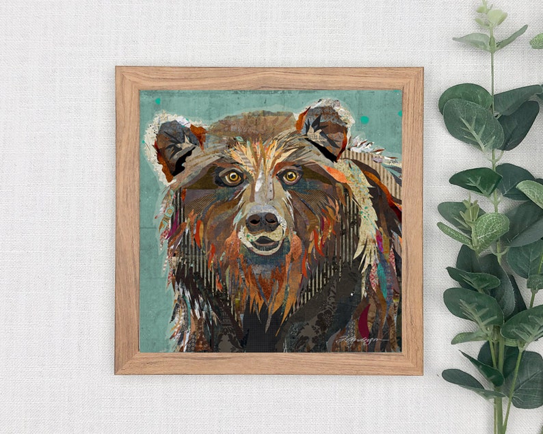 Majestic Montana Grizzly Bear Colorful & Whimsical Fine Art Print for Cabins, Farmhouse, Wildlife and Zoo Animal Decor image 2