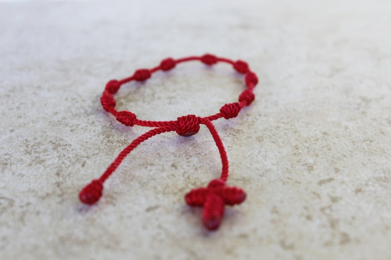 Red bracelet , red string bracelet ,decenario bracelet,cross bracelet,handmade bracelet,rosary bracelet,pulsera roja,black rosary image 1