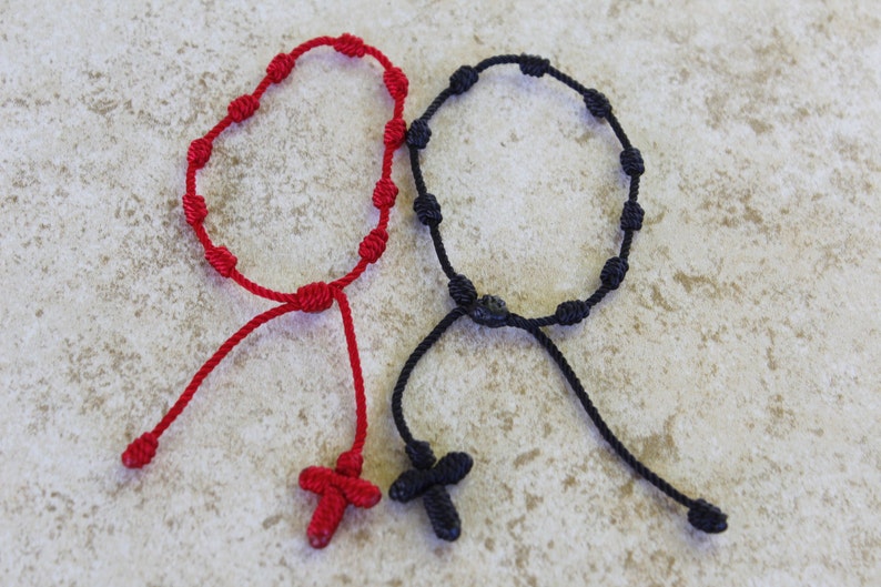 Red bracelet , red string bracelet ,decenario bracelet,cross bracelet,handmade bracelet,rosary bracelet,pulsera roja,black rosary image 3