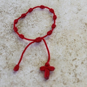 Red bracelet , red string bracelet ,decenario bracelet,cross bracelet,handmade bracelet,rosary bracelet,pulsera roja,black rosary image 2