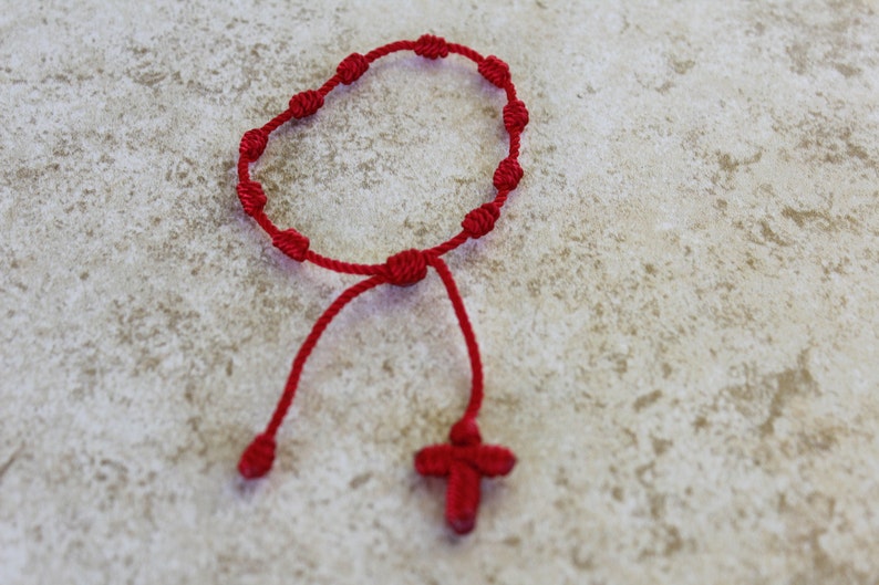 Red bracelet , red string bracelet ,decenario bracelet,cross bracelet,handmade bracelet,rosary bracelet,pulsera roja,black rosary image 2