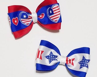 Patriotic Baby Bow Independence Day 4th of July Red White & Blue Hair Bow Stars and Stripes Memorial day Labor Day USA American Flag Bows