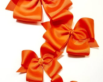 Handmade Orange Hair Bow – Grosgrain Ribbon Bows for Girls