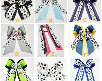 Handmade Soccer Hair Bow – Ribbon Tail, Team Colors