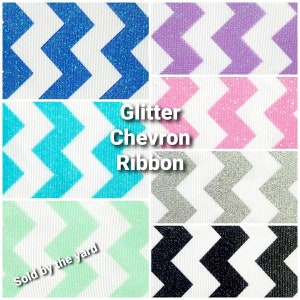 Glitter Sugar Chevron Ribbon - Ribbon by the Yard - 1 1/2" Grosgrain Ribbons - Wholesale Ribbons - Ribbon for Sale Hair Bow Ribbons
