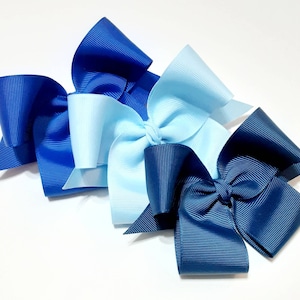 Set of 3 Blue Hair Bows, Girl Bow Set, Solid Hair Bows, Mix & Match your Hair Bow Set, U Choose your Hair Bow Navy Blue Bows,Light Blue Bows