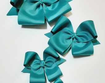 Teal Ribbon Hair Bow - Girls Hair Accessory, Handmade