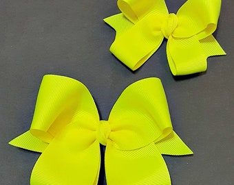 Neon Yellow Hair Bow - Handmade Ribbon Bow