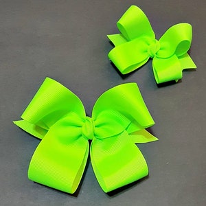 Neon Green Hair Bows - Bows - Hair Bows - Hair Bows for girls - 5&quot; Hair Bows - Green Bows