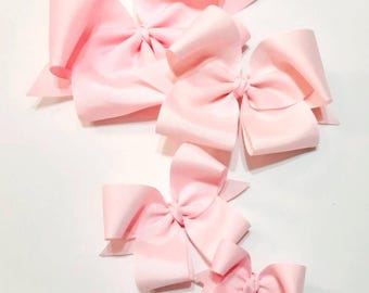 Light Pink Ribbon Hair Bow - Handmade Girls Hair Accessory