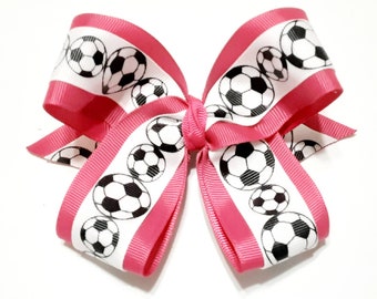 Soccer Hair Bow – Team Colors, Sports Ribbon