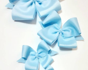 Handmade Light Blue Hair Bow – Ribbon Bow, Infant to Adult