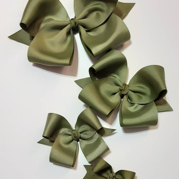 Olive Hair Bows - Bows - Hair Bows - Hair Bows for girls - 5" Hair Bows - Baby Bows - Army Green Bows - Dark Green Bow