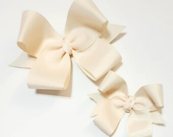 Handmade Cream Ribbon Hair Bow – Ivory Baby Bow