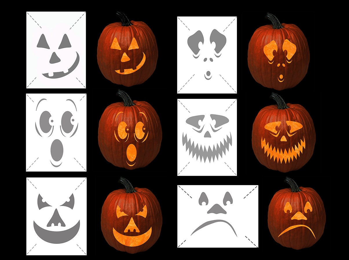 Pumpkin Carving Faces six digital patterns kid friendly | Etsy