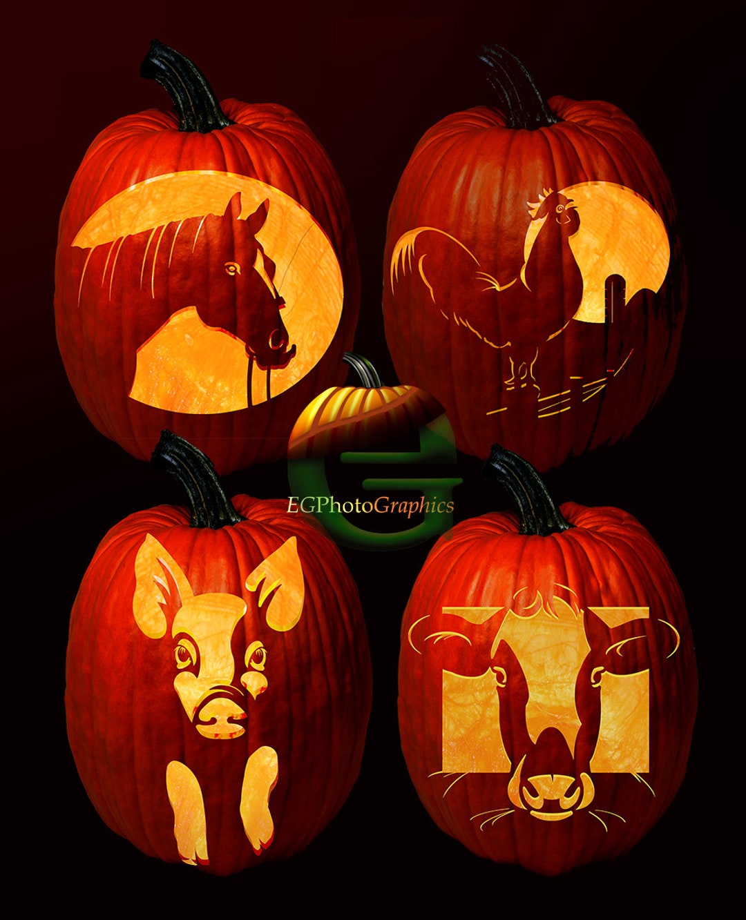 Farm Friends Pumpkin Carving Patterns 4 Total Digital