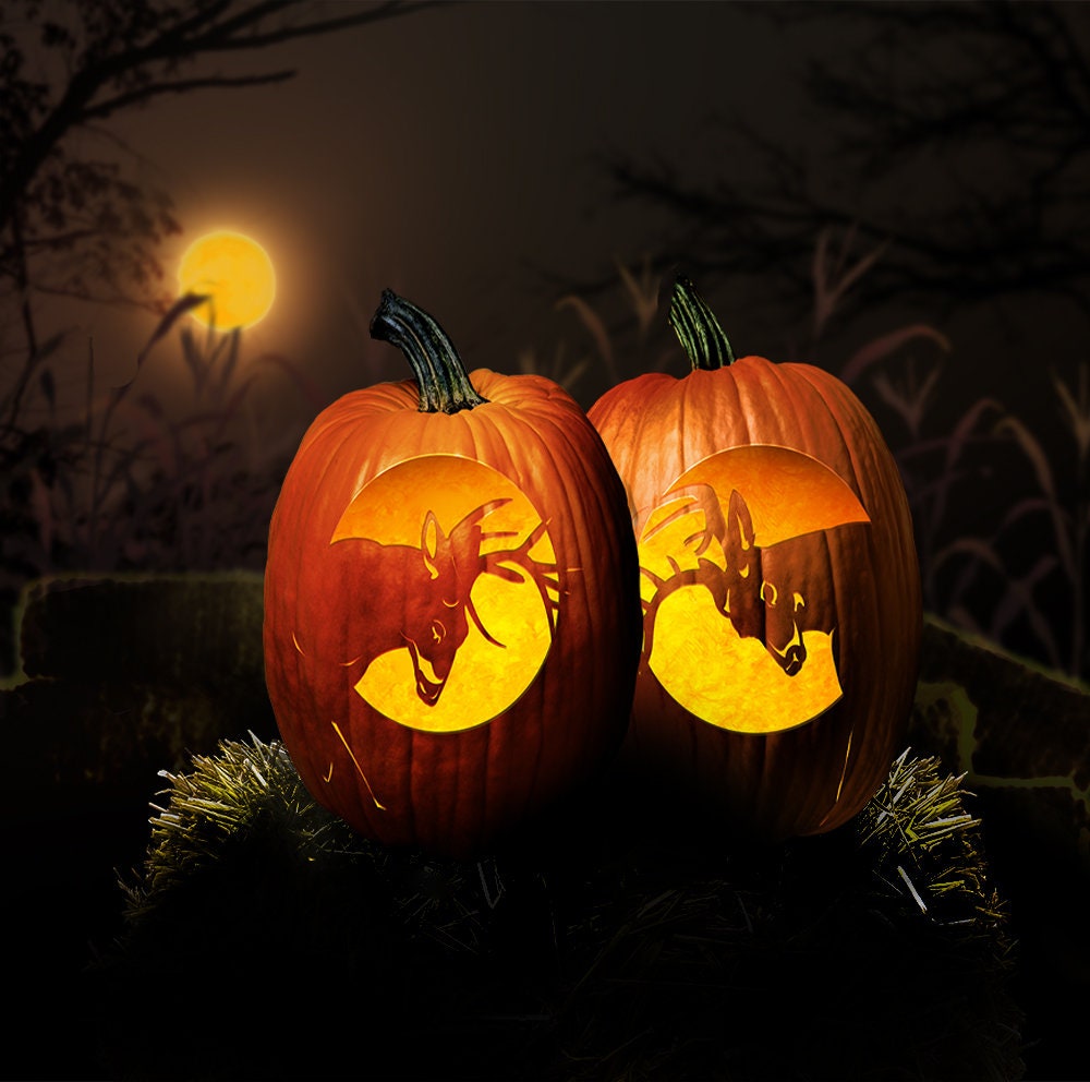 fair-warning-two-pumpkin-carving-patterns-digital-downloads-with-a-theme-of-two-whitetail-bucks-facing-off-etsy