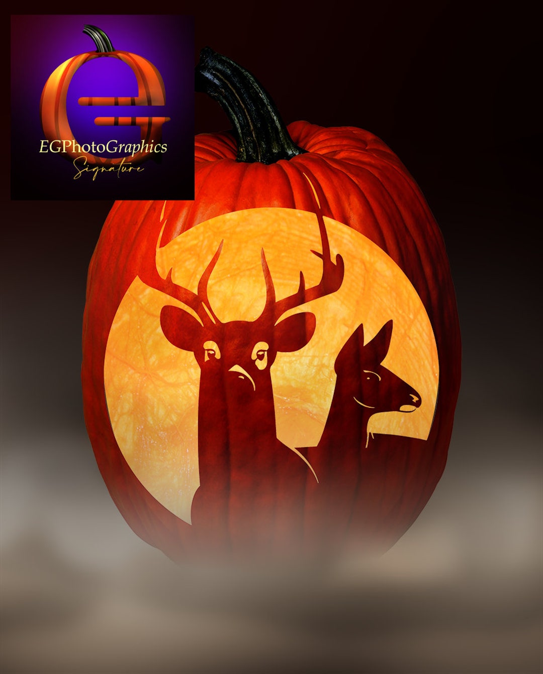 Buck Moon-buck & Doe Pumpkin Carving Pattern Digital Download