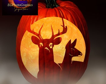 Buck Moon-Buck & Doe Pumpkin Carving Pattern Digital Download (Wildlife Collection)