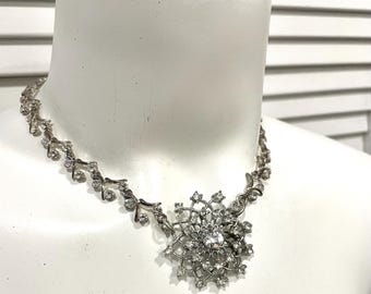 Upcycled rhinestone snowflake pin necklace