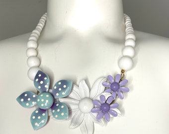 Upcycled Polka Dot Enamel Flower Necklace